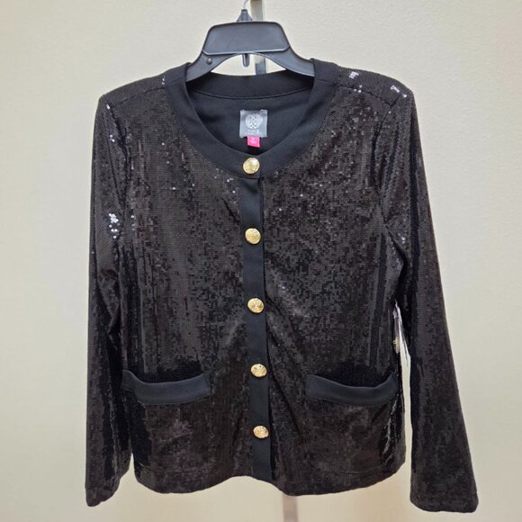$ 100 Vince Camuto Women's Sequined Collarless Cropped Jacket Size 10 - Picture 2 of 2